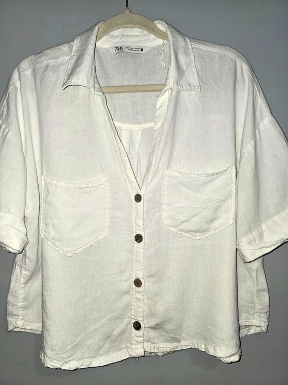 Zara Linen Blend Utility Shirt Size Medium